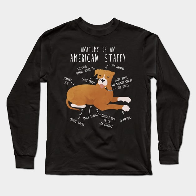 American Staffordshire Terrier Amstaff Anatomy Long Sleeve T-Shirt by Psitta